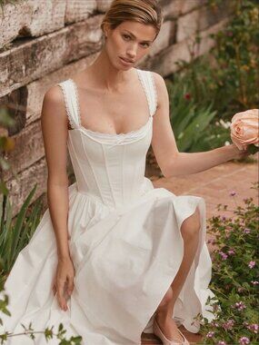 House of CB | Dresses | House Of Cb Teia Satin Georgette Corset Midi Dress  | Poshmark